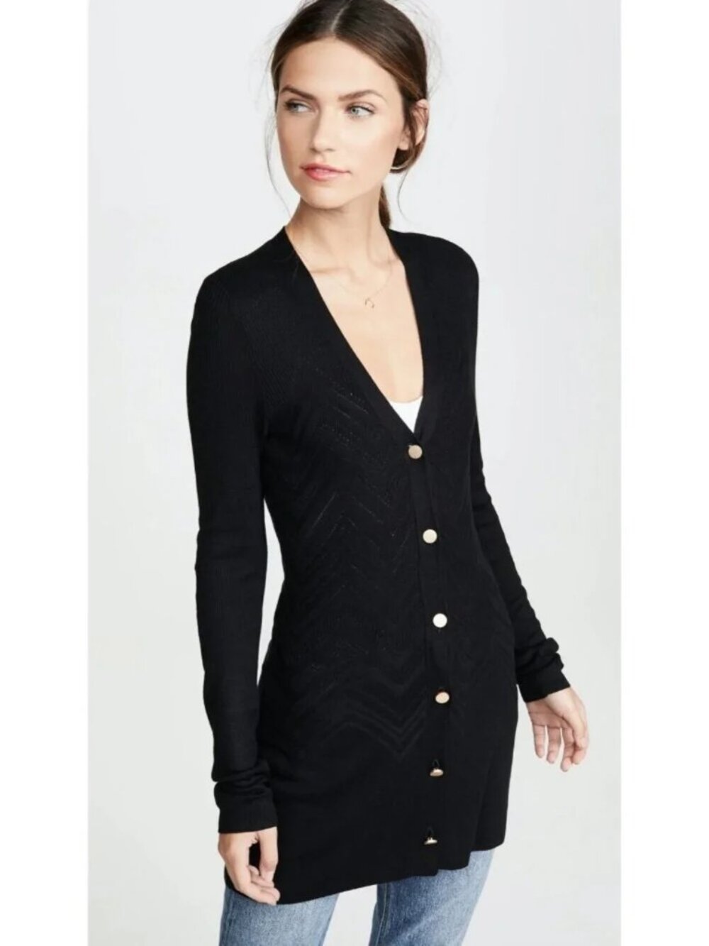 L'AGENCE Mille Black Zig-Zag Knit Cardigan – Size XS